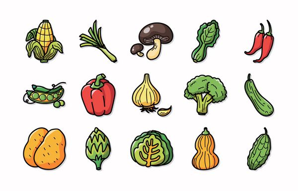 مجموعه آیکون های سبزیجات و میوه