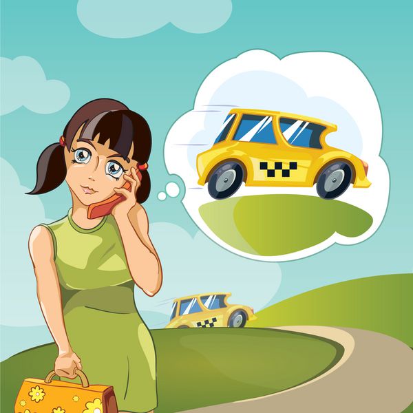 زن جوان در حال زنگ زدن تاکسی