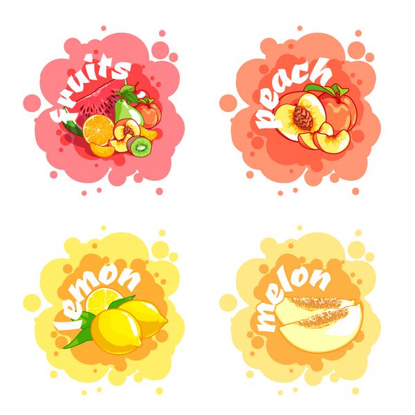 چهار برچسب با میوه های مختلف