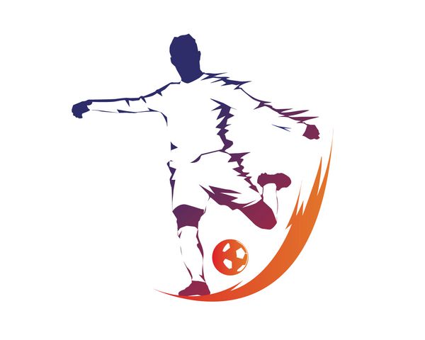 لوگوی فوتبالیست مدرن در اکشن - تهاجمی در ضربه آتش