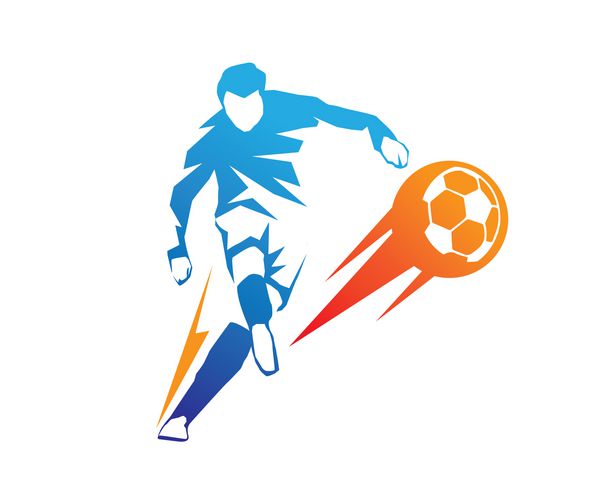 لوگوی فوتبالیست مدرن در اکشن - ضربه پنالتی توپ روی آتش
