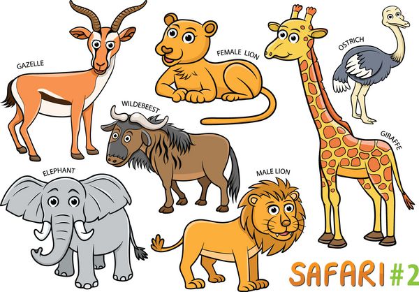 مجموعه ای از حیوانات کارتونی زیبا و در مناطق سافاری