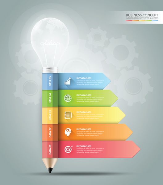مداد طراحی با قالب اینفوگرافیک لامپ مفهوم کسب و کار 5 گزینه