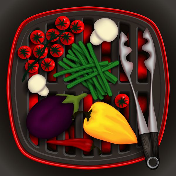 سبزیجات برای یک گیاه خوار خوشمزه روی گریل و انبر برای کباب کردن لطفا برای متن شما وکتور