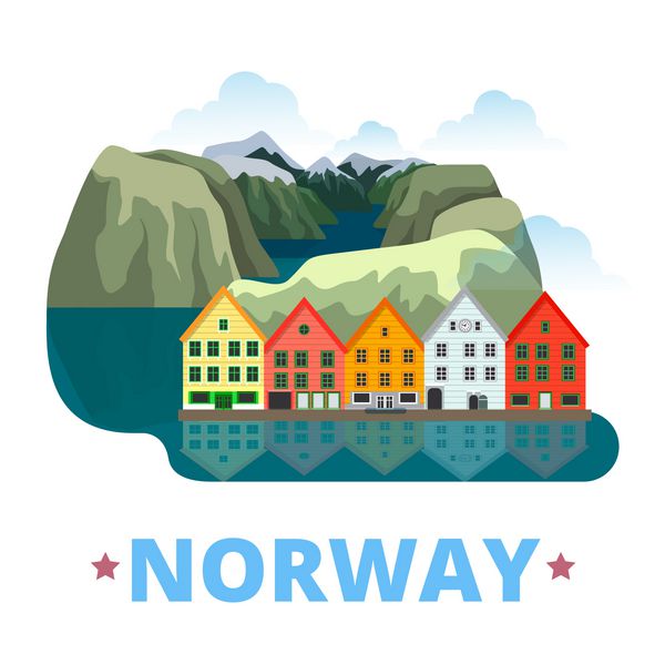 وکتور وب قالب طرح کشور نروژ به سبک کارتونی تخت