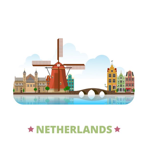 وکتور قالب طرح کشور هلند به سبک کارتونی تخت