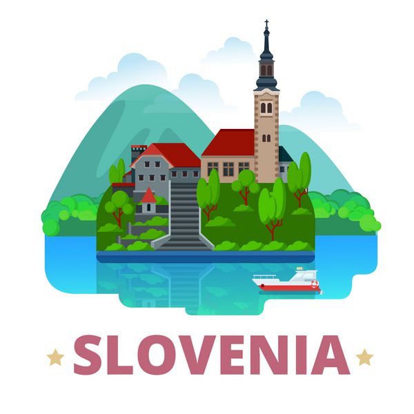 وکتور وب قالب طرح کشور اسلوونیایی به سبک کارتونی تخت