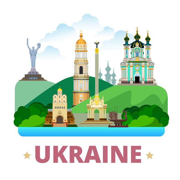 وکتور وب قالب طرح کشور اوکراین به سبک کارتونی تخت