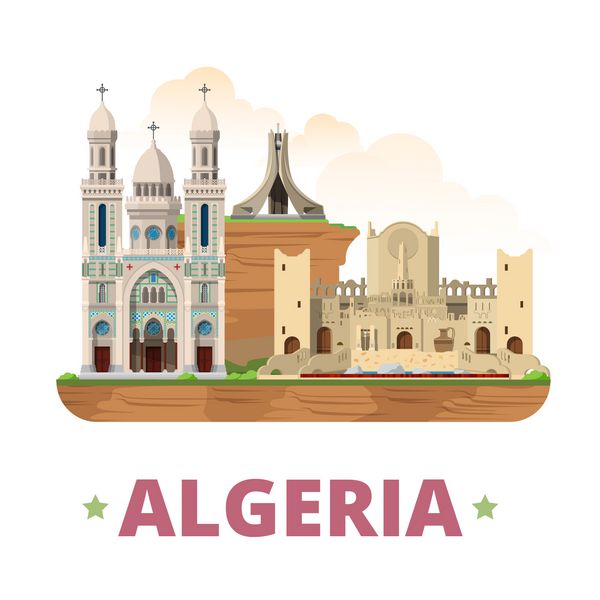 وکتور وب قالب طرح کشور الجزایر به سبک کارتونی مسطح