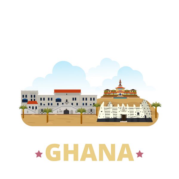 وکتور وب قالب طرح کشور غنا به سبک کارتونی تخت