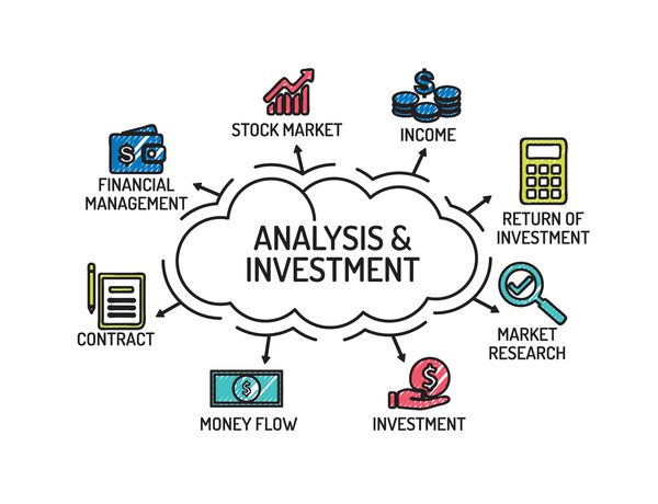 نمودار تجزیه و تحلیل و سرمایه گذاری با کلمات کلیدی و نمادها طرح