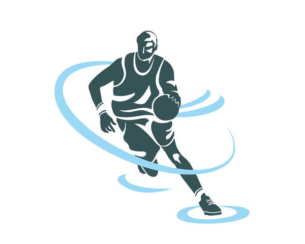 لوگوی بسکتبالیست حرفه ای مدرن در اکشن - حمله سریع دریبل قدرت سرعت