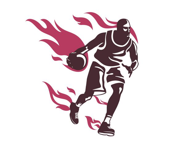 بسکتبالیست حرفه ای مدرن در لوگوی اکشن - در آتش متقاطع