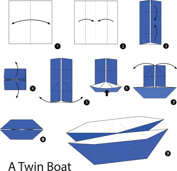 آموزش گام به گام ساخت اوریگامی یک قایق دوقلو
