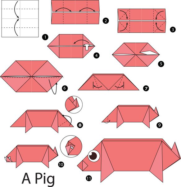 آموزش گام به گام ساخت اوریگامی خوک