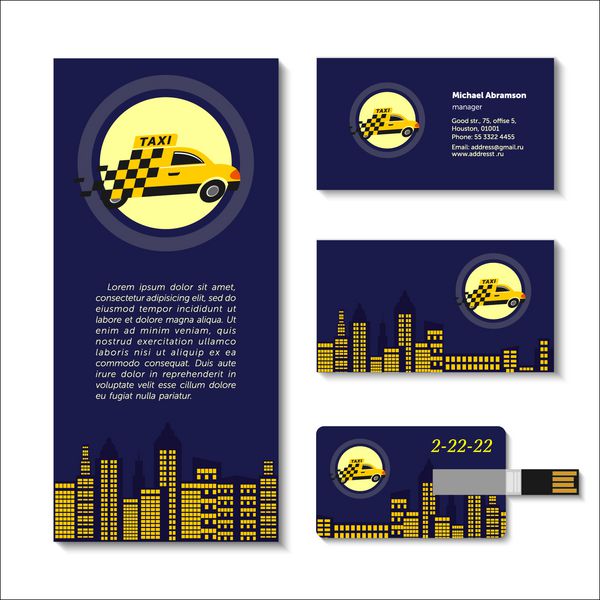 تاکسی مجموعه ای از عناصر هویت شرکتی کارت ویزیت فلس