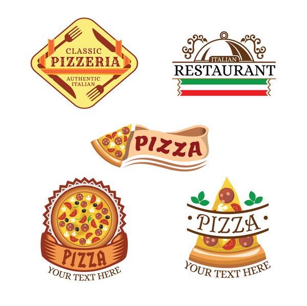 مجموعه وکتور برچسب و نشان پیتزا