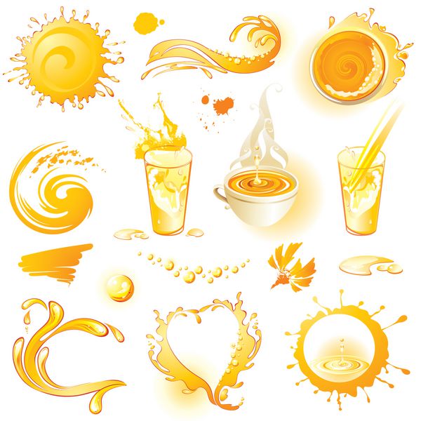 مجموعه ای از عناصر طراحی نارنجی چای آب میوه و نوشیدنی وکتور 