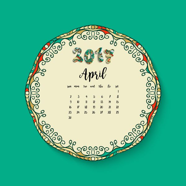 ماه تقویم آوریل 2017 عربی سبک قومی