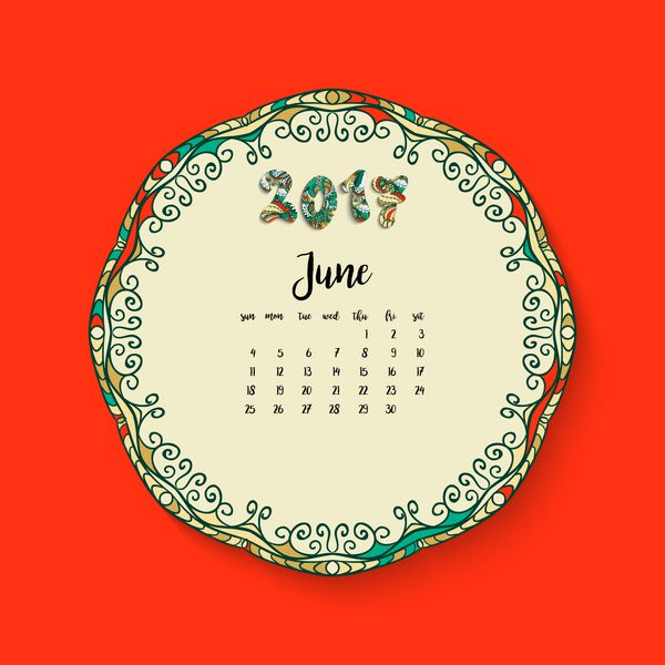 ماه تقویم ژوئن 2017 عربی سبک قومی