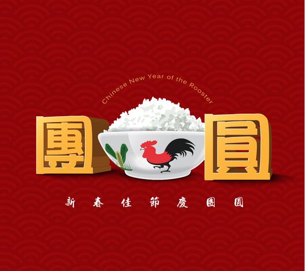 طراحی کارت سال نو چینی با کاسه خروس سال 2017 خروس ترجمه خوشنویسی چینی اتحاد سال نو چینی