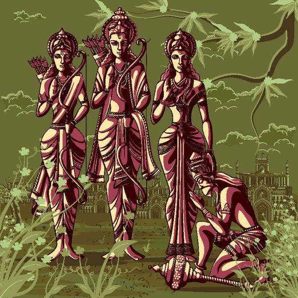 خدای هندی راما لاکسمن و سیتا با هانومان