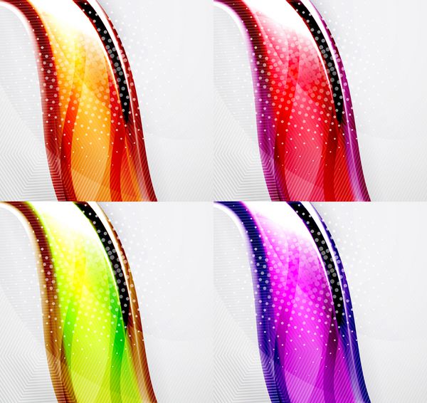مجموعه ای از طرح بندی های موج - 4 پس زمینه رنگارنگ انتزاعی با فناوری پیشرفته آینده نگر