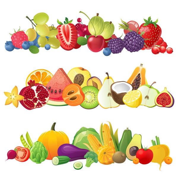 3 میوه سبزیجات و انواع توت ها مرزهای افقی