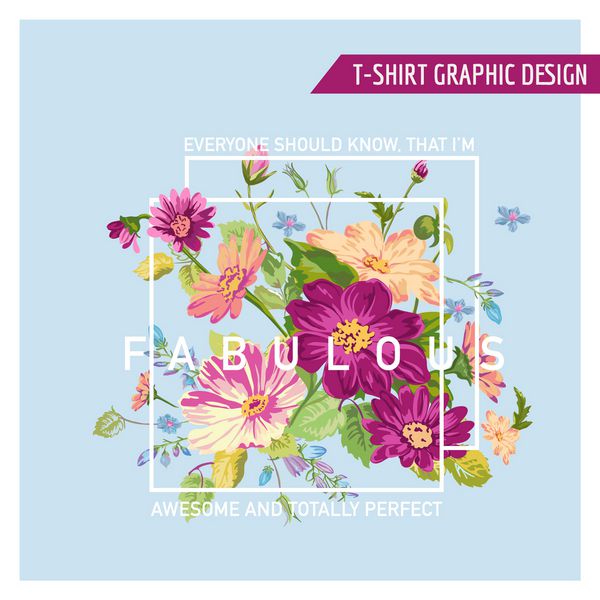 طرح گرافیکی گل - برای تی شرت مد چاپ - به صورت وکتور