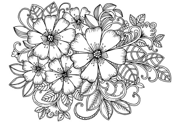 دسته گل زیبای سیاه و سفید برای کتاب رنگی یا طرح روی کارت