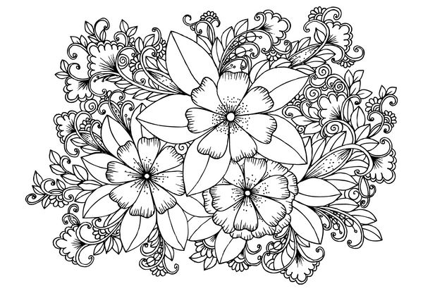 طراحی دستی سیاه و سفید الگوی گل گل های ابله