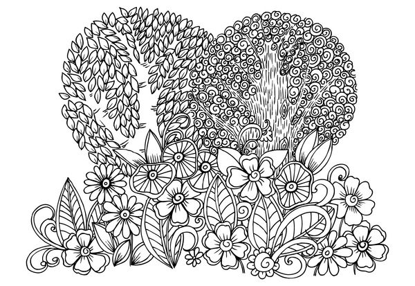 طراحی ابله وکتور تصویر گل با درختان سیاه و سفید
