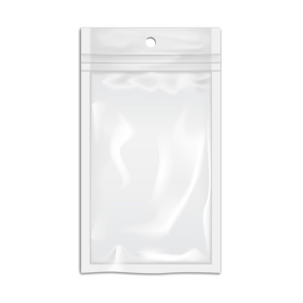 تصویر جیب پلاستیکی بسته بندی برای طراحی وب سایت بنر عنصر بسته الگوی ماکت برای برند یا محصول شما جدا شده در زمینه سفید