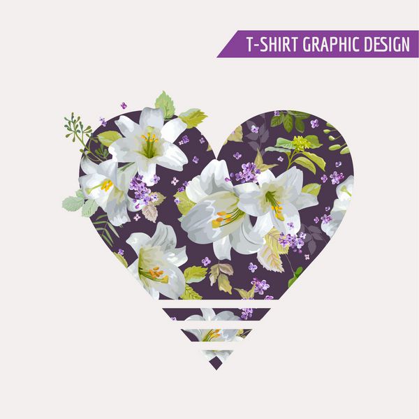 طرح گرافیکی قلب گل سوسن گلی - برای تی شرت مد چاپ - به صورت وکتور