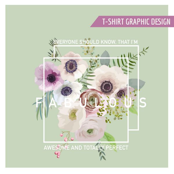 طرح گرافیکی گل - برای تی شرت مد چاپ - به صورت وکتور