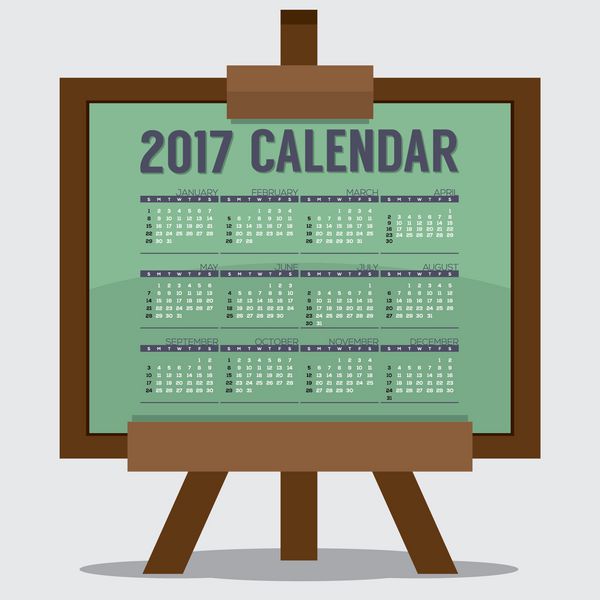تقویم 12 ماهه قابل چاپ 2017 از یکشنبه شروع می شود وکتور مفهومی هنر یا مطالعه