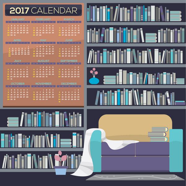 طراحی مسطح اتاق مطالعه 2017 تقویم قابل چاپ شروع یکشنبه وکتور