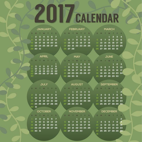 وکتور از یکشنبه آغاز می شود تقویم قابل چاپ 2017