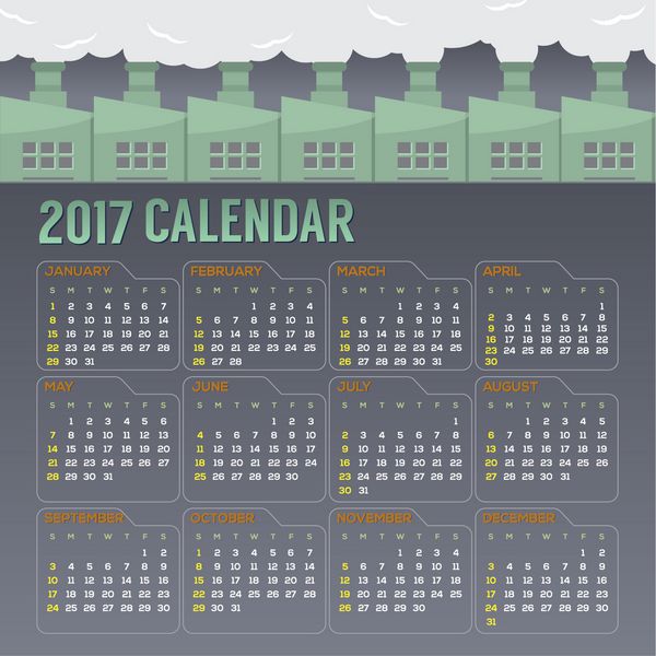 وکتور از یکشنبه آغاز می شود تقویم قابل چاپ 2017