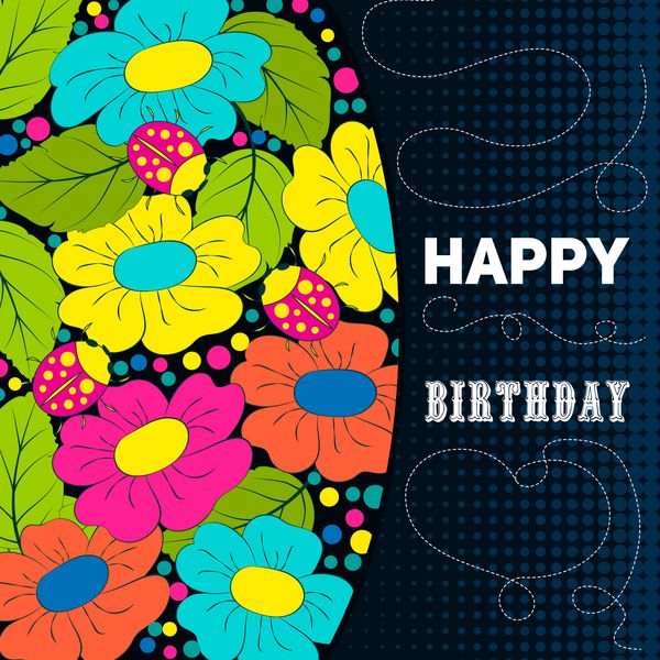 کارت تبریک الگو تولدت مبارک ساخته شده از گل کفشدوزک برگ ابله مفصل