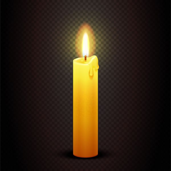وکتور شمع با شعله روی زمینه تیره شطرنجی قالب کریسمس با نور شمع و کارت تولد تصویر نمادین مسیحی