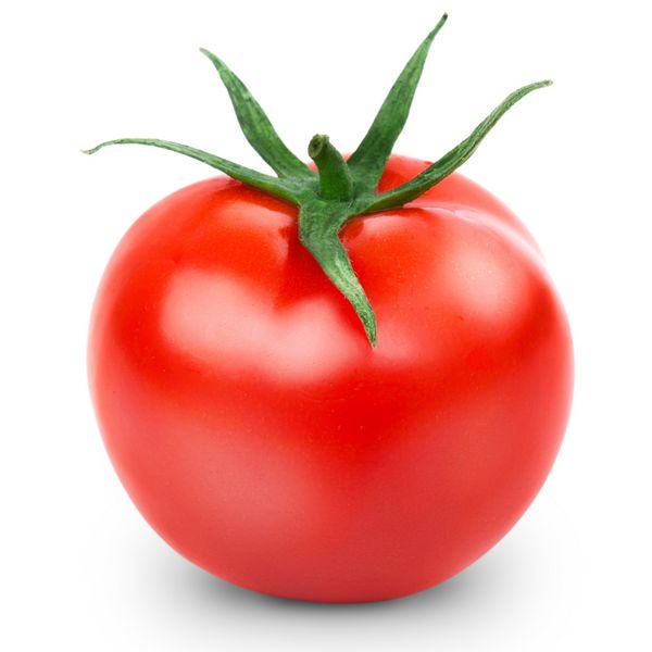 یک گوجه فرنگی تازه قرمز جدا شده روی سفید