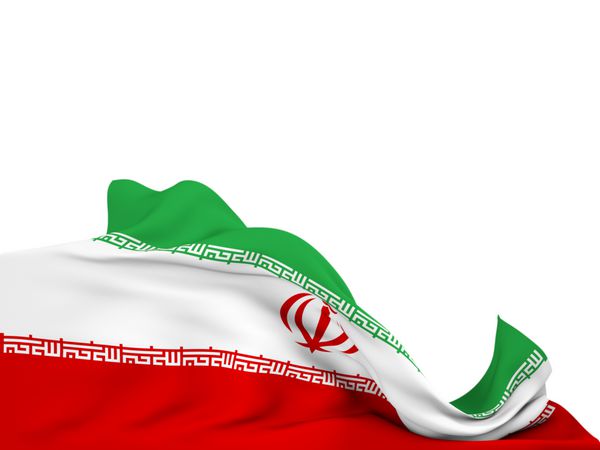 پرچم ایران با حرکت باد و پس زمینه سفید