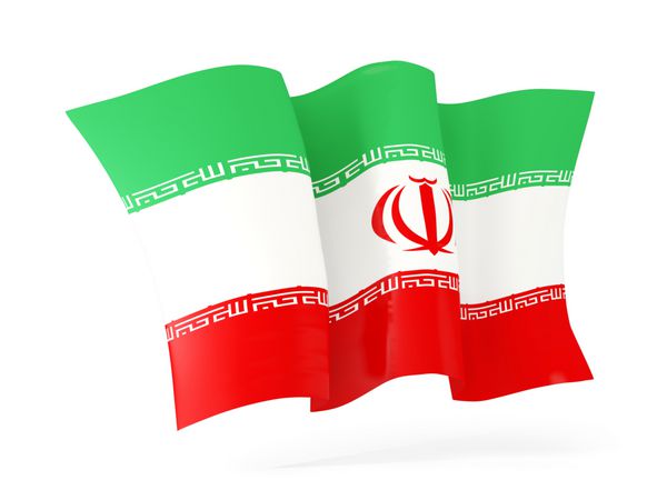 اهتزاز پرچم ایران جدا شده روی سفید تصویر سه بعدی