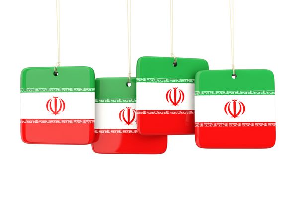 برچسب های مربع با پرچم ایران تصویر سه بعدی