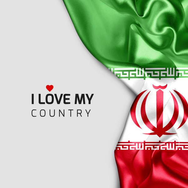 انتزاعی ایران پرچم اهتزاز و پس زمینه ساده با تایپوگرافی من کشورم را دوست دارم