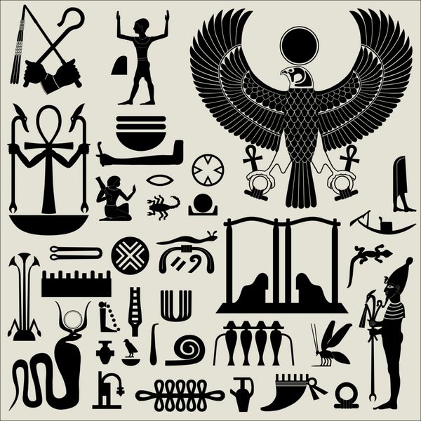 مجموعه سیلوئت های نمادها و علائم مصری 2