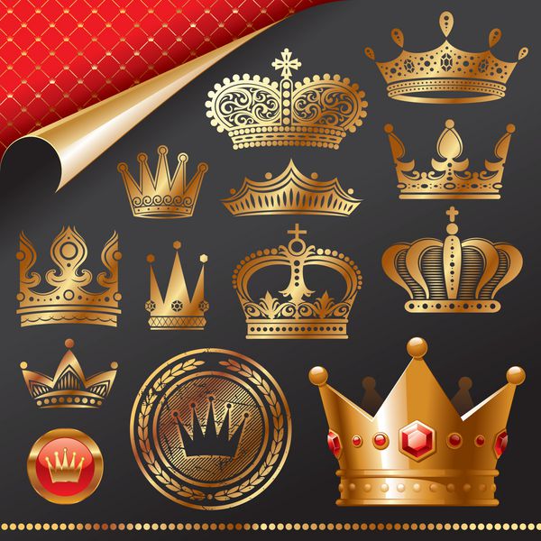 تاج های سلطنتی طلایی تزئین شده - مجموعه وکتور