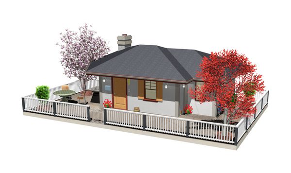 casa con albero rosso-home with red tree-3d