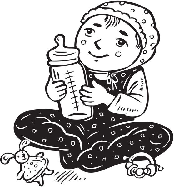 کودک نوپا با یک بطری شیر در دستان کودکان